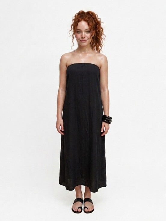 Stateside Dresses & Skirts - Stateside Linen Rayon Strapless Maxi Pocket Black Anthropologie Dress - Med